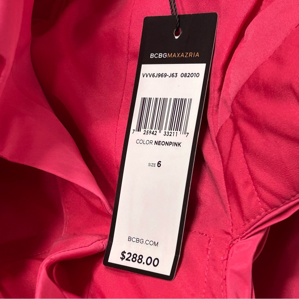NWT BCBGMaxAzria Ladies 6 Neon Pink Taffeta Dress Cocktail - Picture 6 of 13